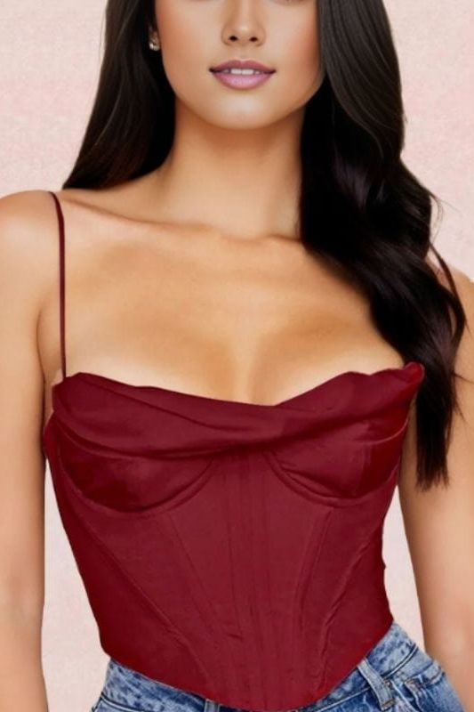 Indi Corset Crop Top in Red Wine for a Rich and Luxurious Appeal