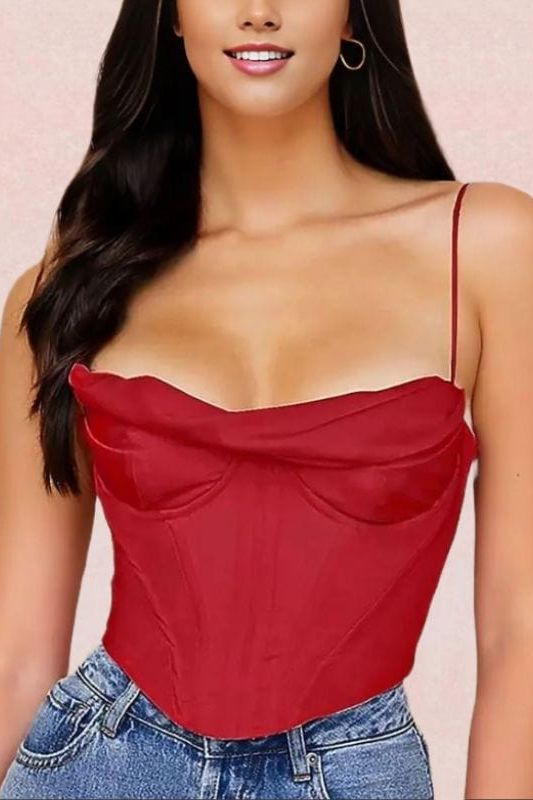 Indi Corset Crop Top in Lipstick Red for a Bold and Attractive Presence