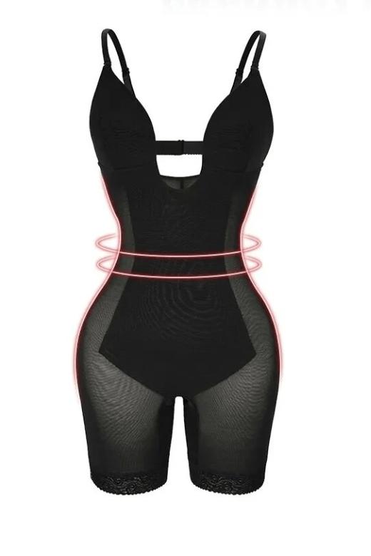 Plunging Front Low Back One Piece Shapewear to Mid Thigh for a Sexy and Smooth Finish