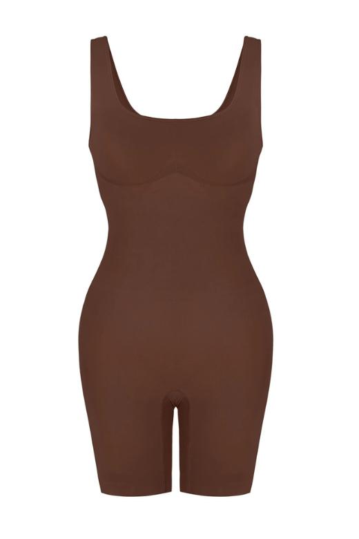 Round Neck One Piece Bodysuit Shapewear to Mid Thigh for a Smooth and Contoured Body